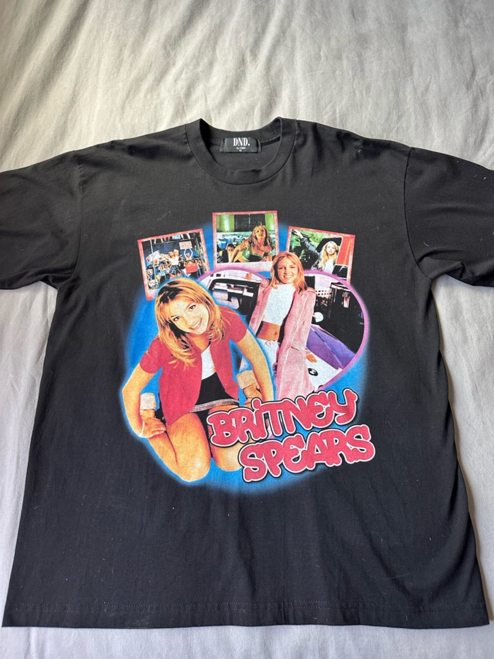 Black Graphic Short Sleeve Tee with Retro Photo Collage